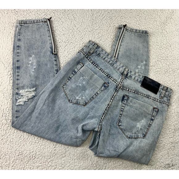 One teaspoon Trashed freebirds jeans - low rise skinny leg distressed - sz 28 - Picture 3 of 11